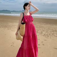 Polyester Waist-controlled Slip Dress backless & hollow Solid fuchsia PC