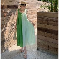 Polyester One-piece Dress & loose patchwork Solid green PC