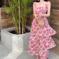 Polyester Waist-controlled Slip Dress patchwork Solid pink PC