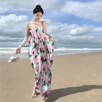 Polyester long style One-piece Dress backless & tube floral pink PC