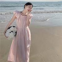 Polyester long style One-piece Dress & loose Solid pink PC