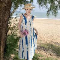 Polyester long style One-piece Dress & loose Others blue PC