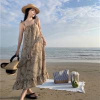 Polyester long style Slip Dress & loose printed shivering brown PC