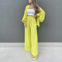 Polyester Women Casual Set & two piece Long Trousers & long sleeve shirt patchwork Solid Set