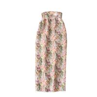 Chiffon Soft One-piece Dress backless & off shoulder & loose & breathable printed shivering pink PC