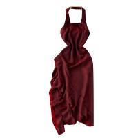 Chiffon Waist-controlled & Soft One-piece Dress asymmetric & loose & breathable Solid wine red PC