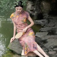 Polyester Vrouwen Cheongsam Afgedrukt Bloemen Roze stuk