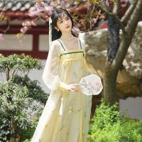 Polyester Soft Han Fu Costume see through look & breathable embroider shivering green Set
