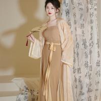 Polyester Soft Han Fu Costume see through look & three piece & breathable Solid Apricot Set