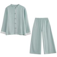 Polyester Wide Leg Trousers & Soft Women Casual Set & two piece & loose & breathable Solid Set