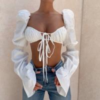 Polyester Drawstring Design & Soft & Crop Top Women Long Sleeve Blouses & breathable Solid PC