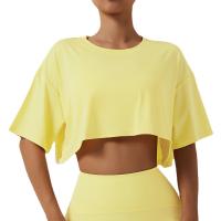 Rayon & Spandex Women Short Sleeve Shirt midriff-baring & loose Solid PC