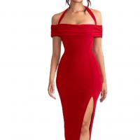 Polyester Waist-controlled One-piece Dress side slit Solid PC