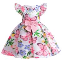 Polyester Girl One-piece Dress Cute printed butterfly pattern pink PC