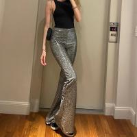 Polyester Slim Women Long Trousers iron-on Solid silver PC