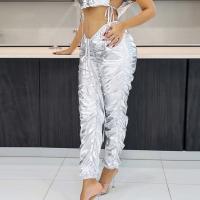Poliéster Pantalones Largos Mujer, papel de aluminio, Sólido, plata,  trozo