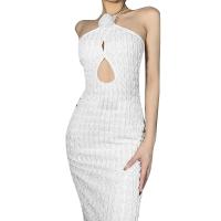 Polyester Slim Sexy Package Hip Dresses backless & off shoulder & hollow patchwork Solid PC