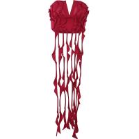 Polyester Slim & Tassels & High Waist Tube Top midriff-baring & deep V & backless & off shoulder patchwork Solid red PC