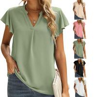 Chiffon Women Short Sleeve Blouses & loose patchwork Solid PC