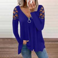 Polyester Women Long Sleeve T-shirt & loose & hollow iron-on Solid PC