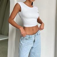 Polyester Women Sleeveless T-shirt midriff-baring & hollow Solid PC