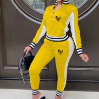 Polyester Women Sportswear Set & two piece & with pocket Long Trousers & coat printed letter Set