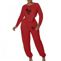 Polyester Women Casual Set & two piece & with pocket Long Trousers & top printed letter Set