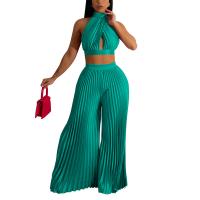 Polyester Women Casual Set backless & two piece Long Trousers & sleeveless blouses Solid Set