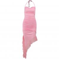 Polyester Slim & High Waist Sexy Package Hip Dresses irregular & side slit & backless patchwork Solid pink PC