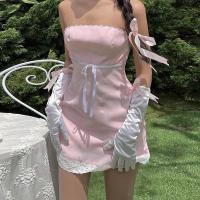 Polyester Waist-controlled & Slim & High Waist Tube Top Dress backless & off shoulder patchwork Solid pink PC