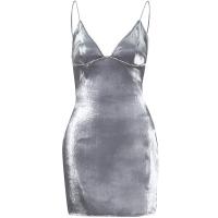 Polyester Waist-controlled & Slim & High Waist Sexy Package Hip Dresses slimming & deep V & backless patchwork Solid gray PC