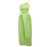 Polyester Slim & High Waist One-piece Dress slimming & backless & off shoulder & hollow & One Shoulder patchwork Solid green PC