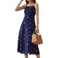 Polyester Slip Kleid, Gedruckt, Schmetterlingsmuster, Navy Blue, :,  Stück