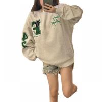 Polyester & Cotton Women Sweatshirts & loose embroidered letter gray PC