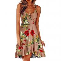 Cotton Waist-controlled & Slim One-piece Dress deep V & breathable printed PC