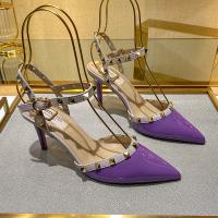 Microfiber PU Synthetic Leather Stiletto High-Heeled Shoes Solid purple Pair