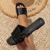 PU Leather Women Sandals hardwearing & anti-skidding Solid black Pair