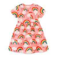Algodón Vestido de una sola pieza de la muchacha, impreso, arco iris patrón,  trozo