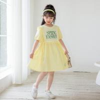 Cotton Girl One-piece Dress & loose letter yellow PC