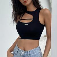 Polyester Tank Top midriff-baring & hollow Solid black PC
