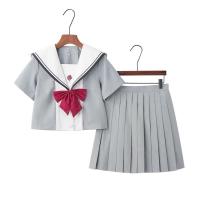 Polyester Frauen Sailor Kostüm, Patchwork, Solide, Grau,  Festgelegt