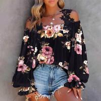 Polyester Boat Neck Top & loose printed floral black PC