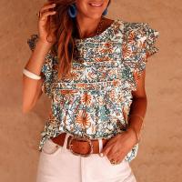 Polyester Women Short Sleeve Blouses slimming printed shivering PC