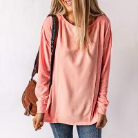Polyester Women Long Sleeve T-shirt & loose patchwork Solid pink PC