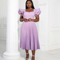 Polyester Waist-controlled & Soft & Pleated One-piece Dress slimming ruffles Solid purple PC