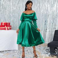 Polyester Waist-controlled & Soft One-piece Dress slimming & off shoulder ruffles Solid green PC