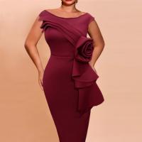 Polyester Waist-controlled One-piece Dress slimming & back split & skinny style stretchable Solid wine red PC