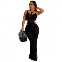 Polyester Slip Dress see through look & slimming & hollow Solid PC