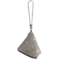 PU Leather & Polyester Crossbody Bag with chain & Triangle Rhinestone silver PC