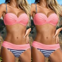 Polyester Bikini & two piece striped pink Set